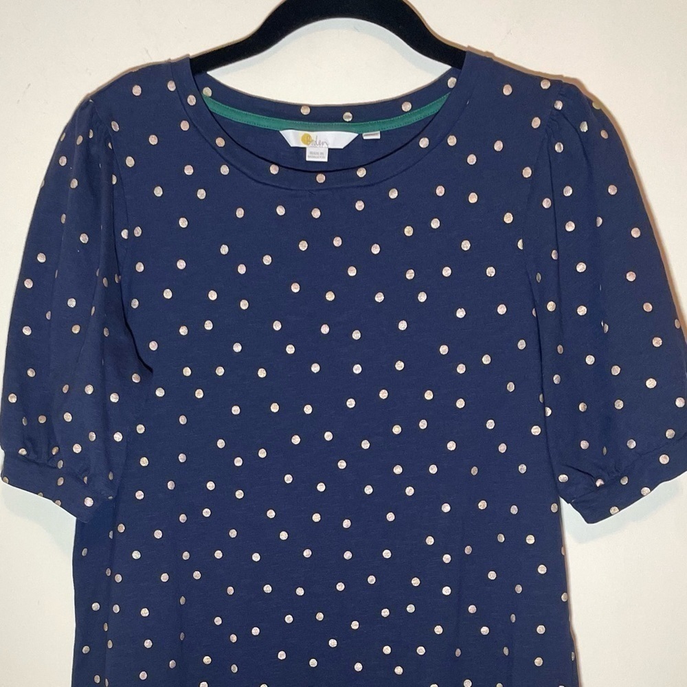 Boden Zoe Jersey T-Shirt Dress - Navy and Gold Metallic Polka Dot Mini - Picture 5 of 7